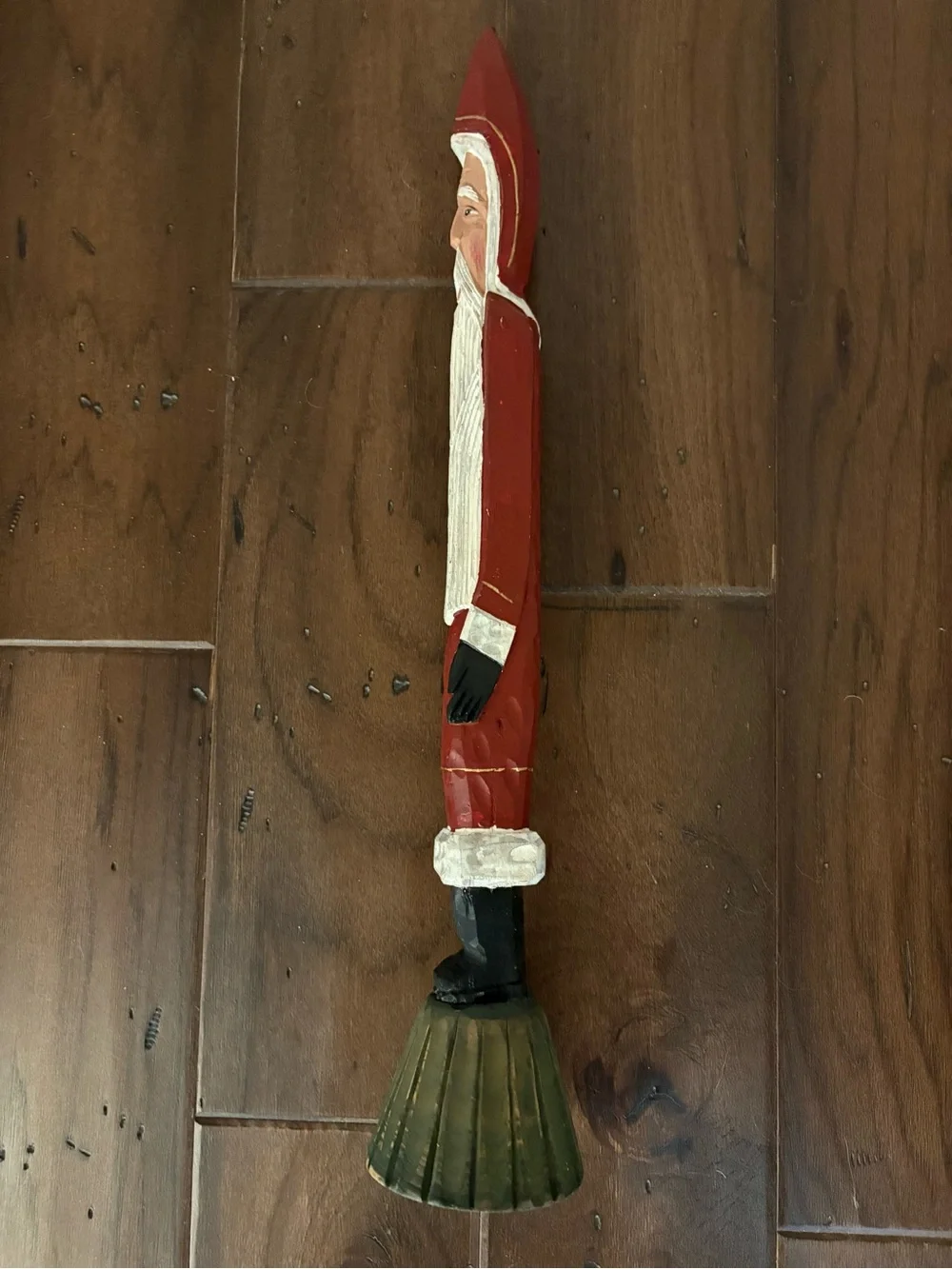 Hand Carved Wood Pencil Santa Claus Figure Christmas Decor 19.5” Rustic Art